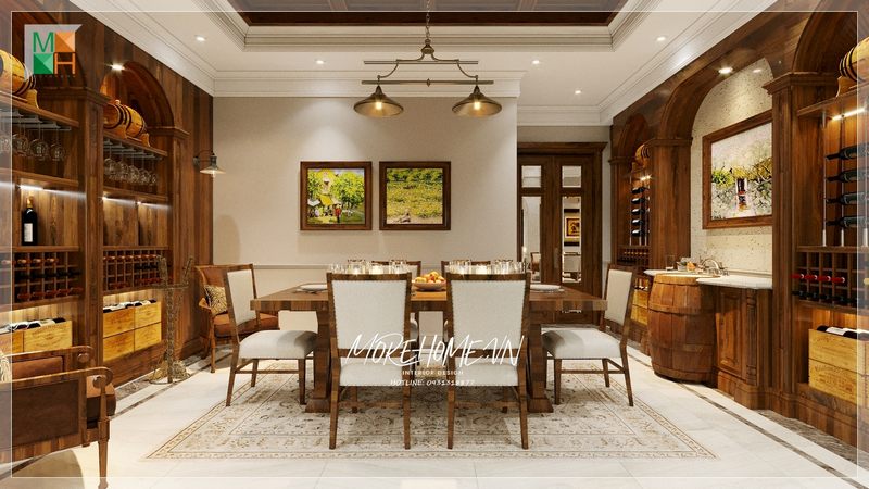Kệ tủ đựng rượu với thiết kế đơn giản nhưng công năng mang đến lại vô cùng tiện nghi.